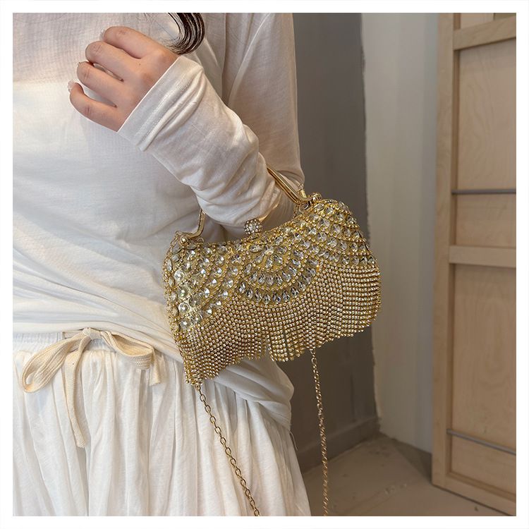 Handtasche für Frauen Abendtaschen Strass Set Diamant Flash Fringe Hand Kette Box Frau_voghion.com