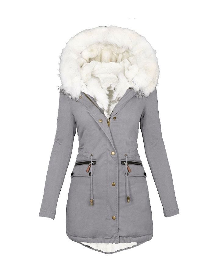 Parka invernale da donna con cappuccio in pelliccia sintetica – Cappotto oversize foderato in pile, coulisse in vita e chiusura con cerniera (S-5XL, 5 colori)_voghion.com