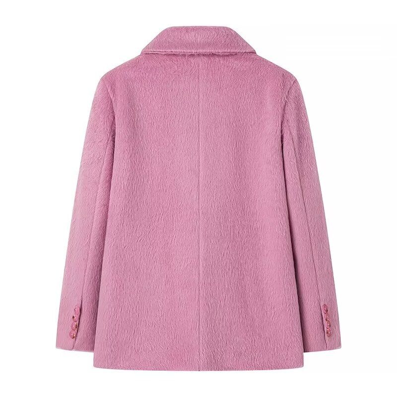 Elegant Women's Loose-Fit Faux Wool Coat With Lapel Collar – Single-Breasted Long Sleeve Trench Coat For Spring & Fall – Soft Fleece-Lined Outerwear_voghion.com