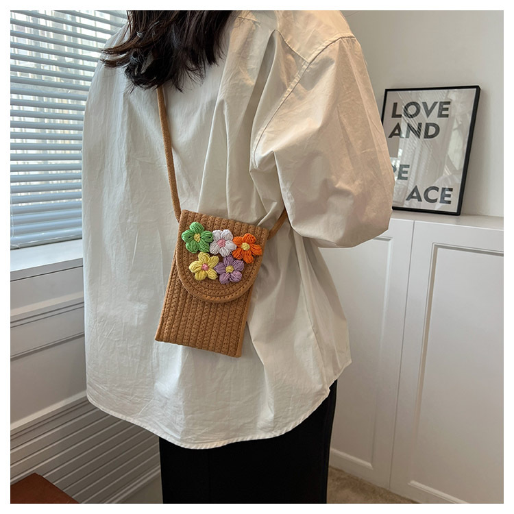 Cotton Cord Mobile Phone Bag Women's Crossbody Mini Bag Handwoven Flower Zero Wallet Beach Vacation Crossbody Bag_voghion.com