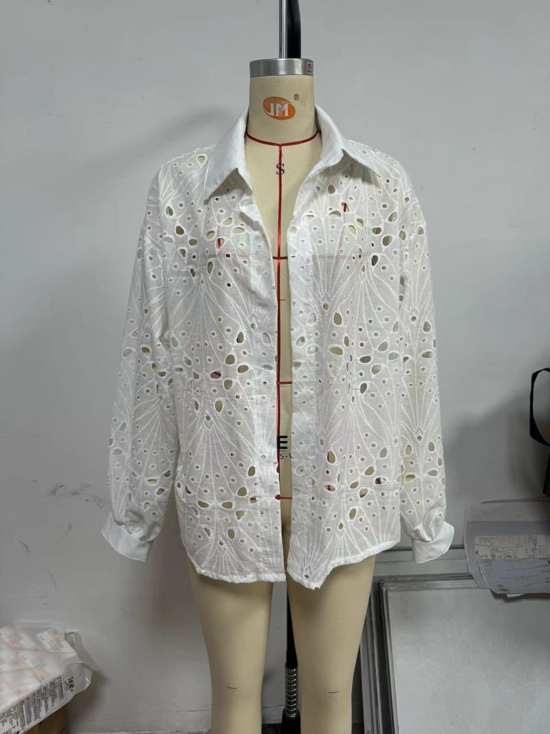 Camisa de manga larga con encaje calado para mujer: blusa bohemia informal de verano (blanca, tallas S-XL)_voghion.com