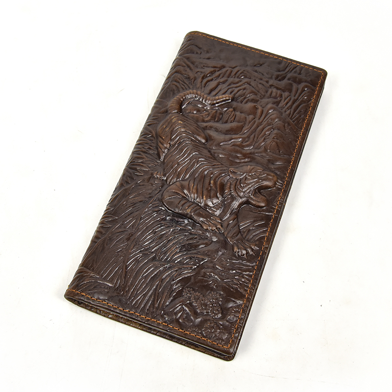 Miesten vintage-lohikäärme aitoa nahkalompakko Ruskea lehmännahkainen pitkä bifold Ketjulompakko puhelintaskulla muotipitkä_voghion.com