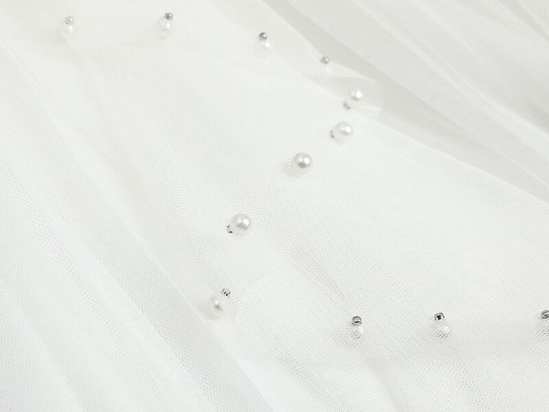 Women's Clothing Heavy beaded petal mesh skirt spring new high waist slim medium long skirt large swing a line gauze skirt_voghion.com