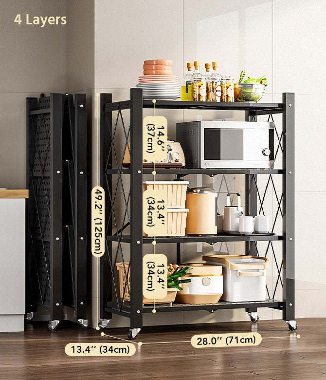 Joybos® 5 Tier Black Heavy Duty Foldable Metal Organizer Shelves with Wheels_voghion.com