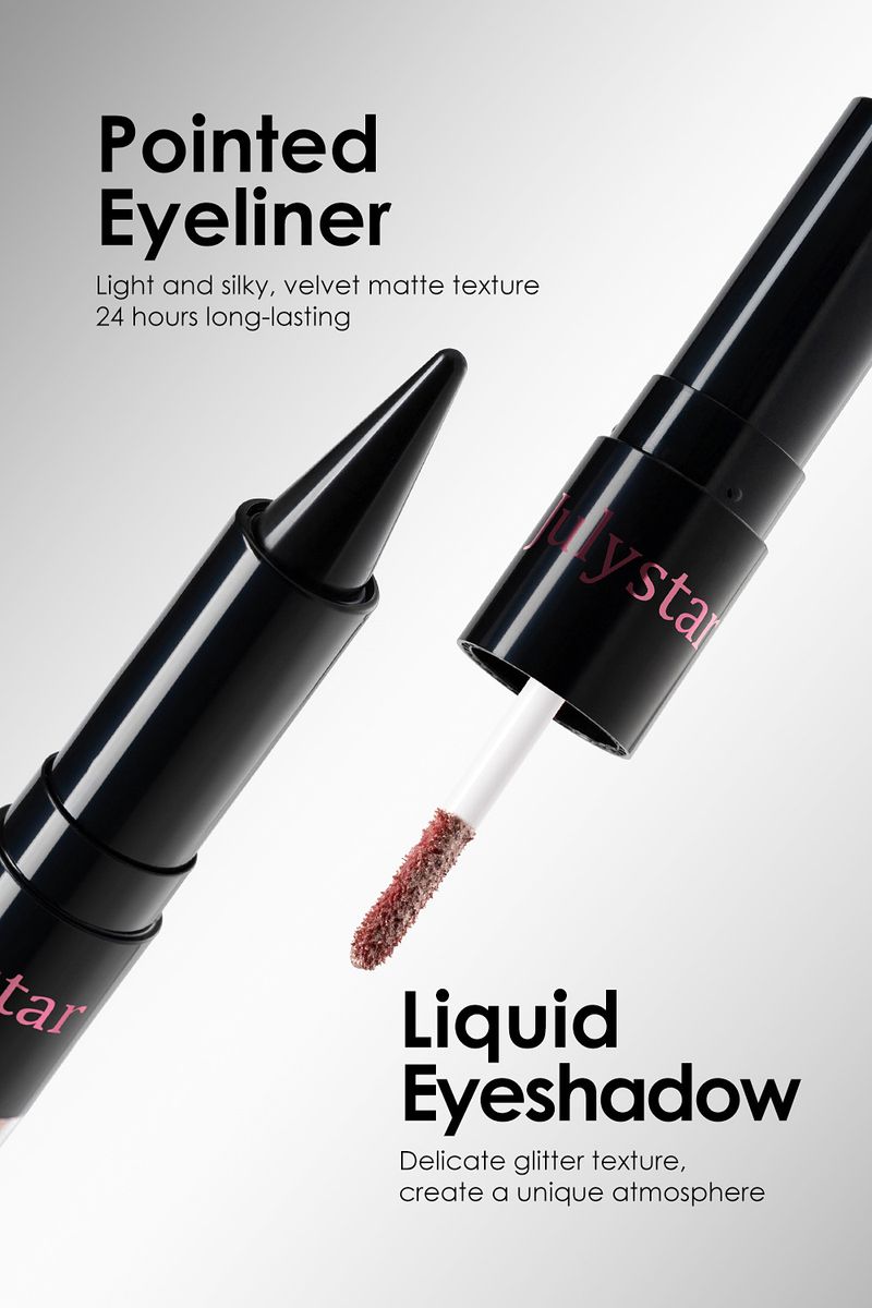 Ombretto e eyeliner combinati, ombretto glitterato perlato, due in uno, doppia punta, facile da colorare, eyeliner nero freddo, trucco combinato_voghion.com