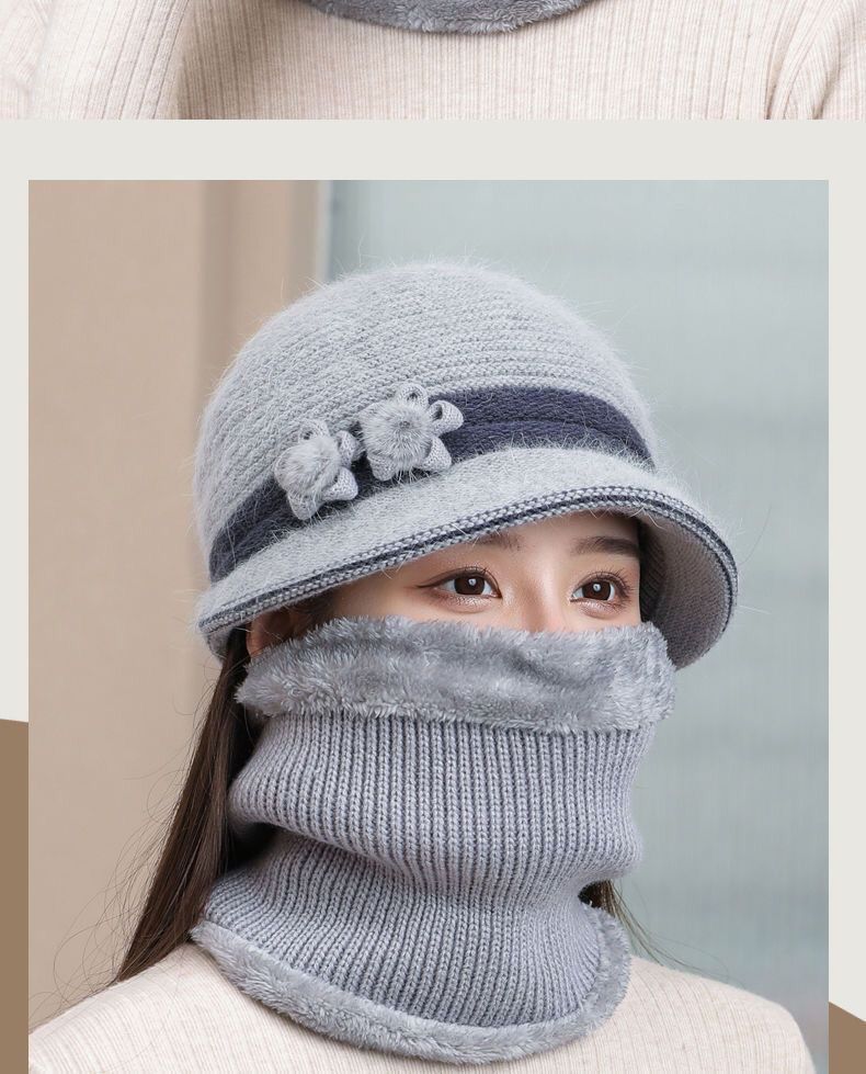 Winter Knitted For Middle-aged Elderly Women, Mom's Rabbit Fur Hat, Thickened And Fleece-lined, Grandma's Warm Wool Hat_voghion.com