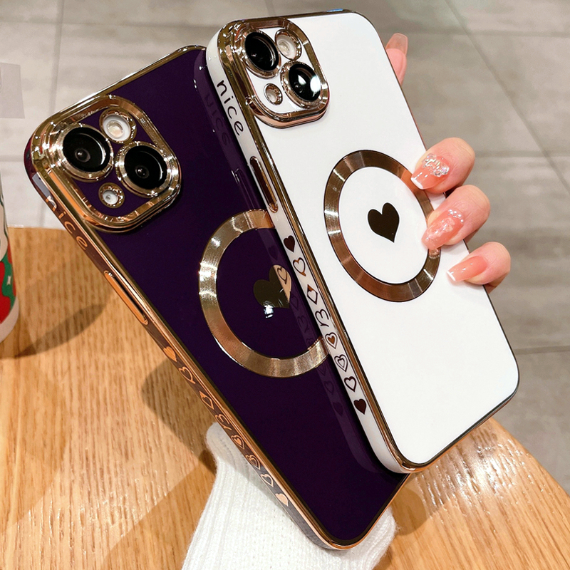 Luxury Magsafe Magnetic Electroplated Love Phone Case Suitable for iPhone 11 12 13 14 Pro Max X XR XS 8 Plus Wireless Charging Soft Cover_voghion.com