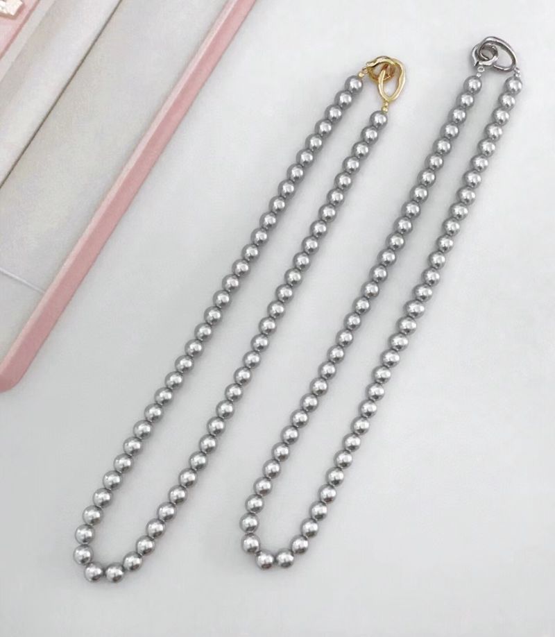 Double-ring buckle Shijia pearl necklace, round, strong light, really multi-linen sweater chain, light luxury retro niche neck chain, clavicle chain_voghion.com
