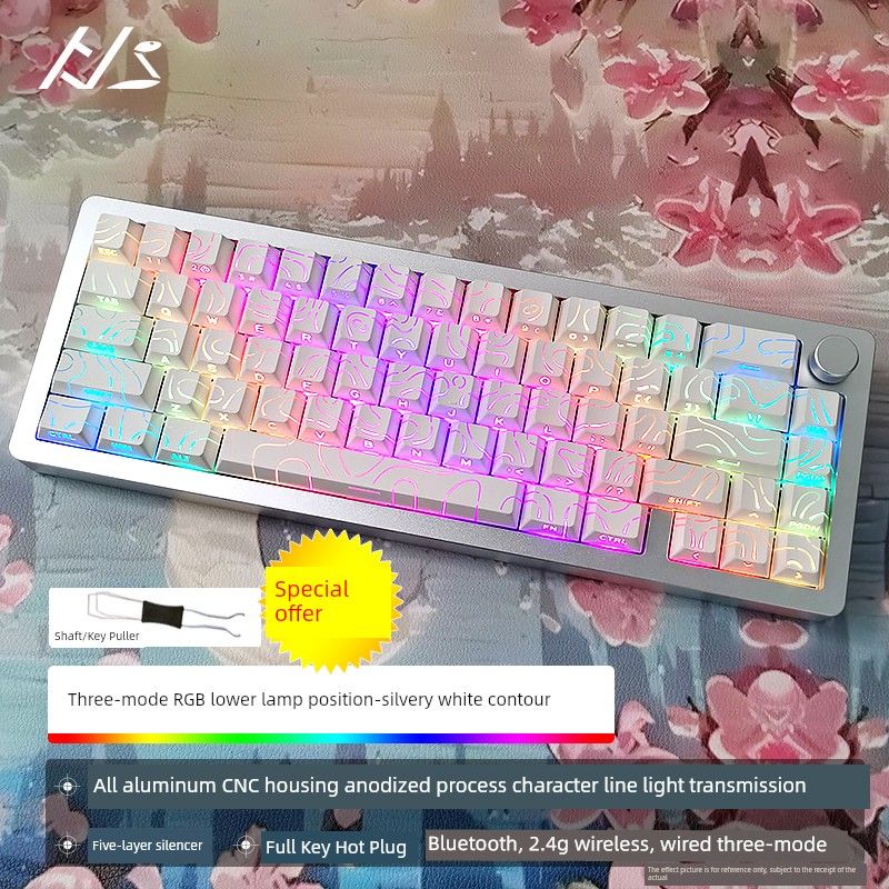 Heji Snake Al65 Nical-tastatur med tre modeller, fuld CNC-aluminium, Tuo RGB-lys, Bluetooth 2.4G trådløs, kablet, nederste lampe_voghion.com
