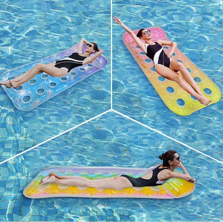 Luxury Inflatable Pool Lounger - Glitter Gradient Design With Reinforced Mesh (Thickened PVC 190cm Breathable Round Holes For Adults Beach/Pool Use)_voghion.com