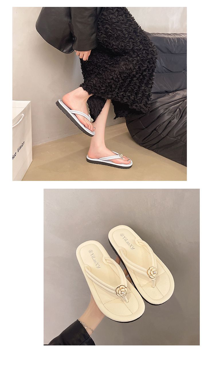 Sandales à enfiler décontractées à motif floral pour femme – Chaussons d'été légers avec semelle antidérapante, tongs plates confortables en bleu, jaune, rose, beige et noir_voghion.com