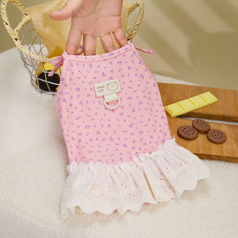 Floral Edge Fresh Style Strap Short Small Dog Summer Lightweight Cool Ribbed Skirt Pet Clothes_voghion.com