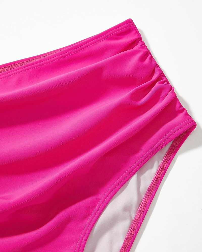 2024 Neuer Bikini mit hoher Taille und Netzstoff, sexy, offener Rücken, plissierter Badeanzug_voghion.com