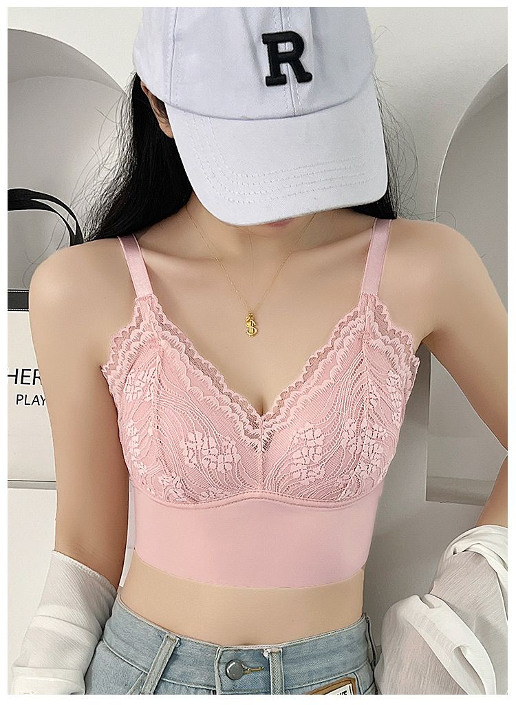 Lace back fixed cup camisole lingerie for women, anti glare, breathable, seamless, sexy inner layer, gathered and_voghion.com