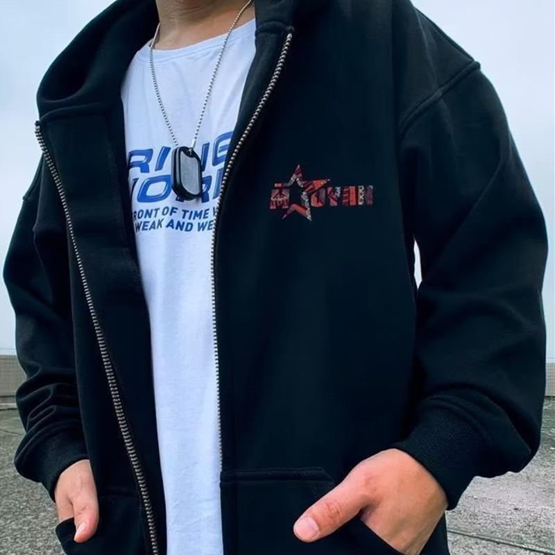 Winter American style loose fitting fat plus size hooded plush zippered cardigan 300 kg men's hoodie jacket_voghion.com
