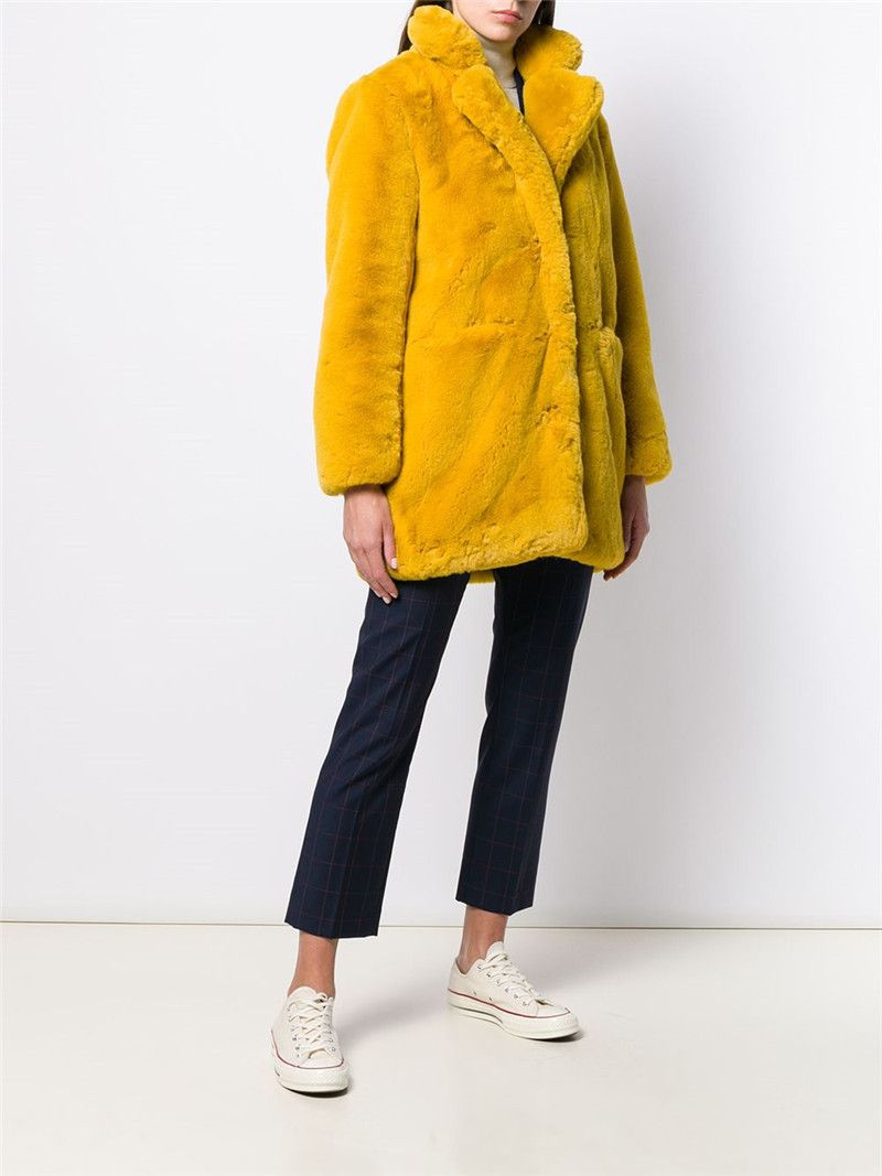 Women's mid-length imitation fur coat loose fluffy soft lamb wool warm coat_voghion.com