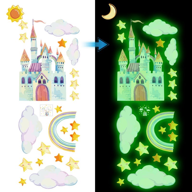 Dreamy Castle Glowing Green 4-hour Night Light Sticker AFG3736 Cloud Star Decorative Wall Stickers_voghion.com