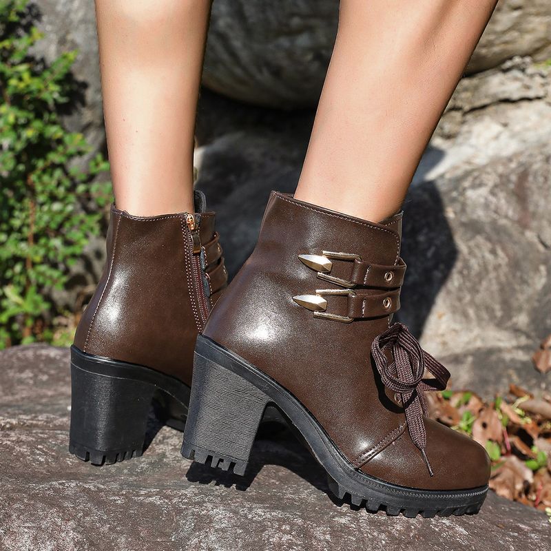 Damenschuhe mit Strasssteinen, runder Zehenpartie, dicker Sohle, große modische Stiefel, Winterstiefel mit dickem Absatz, Retro-Seitenreißverschluss, High Heel, kurze Stiefel_voghion.com