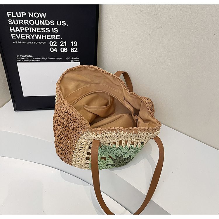 Straw Bag Woven Bag Bohemian Woven Bag Hollowed-out Straw Bag Large Capacity Seaside Resort Beach Shoulder Tote Bag_voghion.com