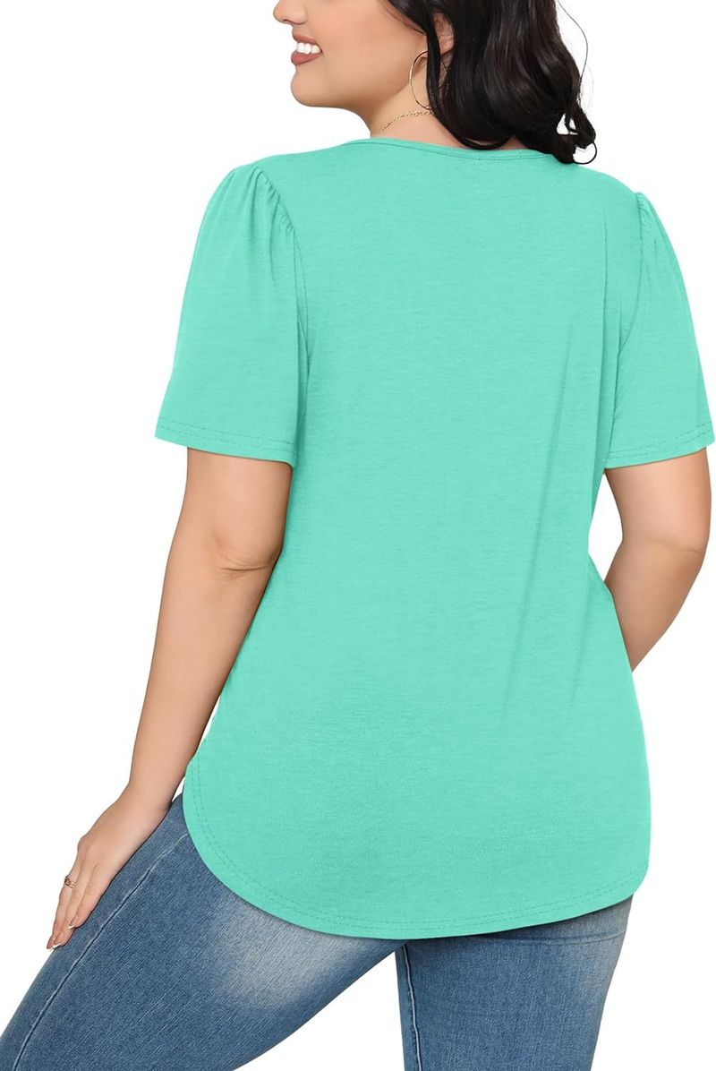 Sommer Kurzarm T-Shirts Für Frauen Elegante Casual Plissee Rundhals Tunika Shirts Für Frauen Einfarbig Casual Blusen_voghion.com