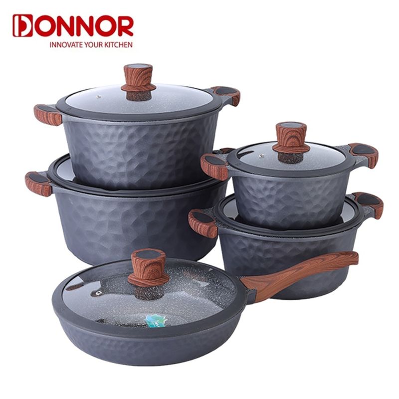 Conjunto de panelas antiaderentes Donnor de 10 peças, panelas e frigideiras laváveis na máquina de lavar louça com proteção de tampa_voghion.com