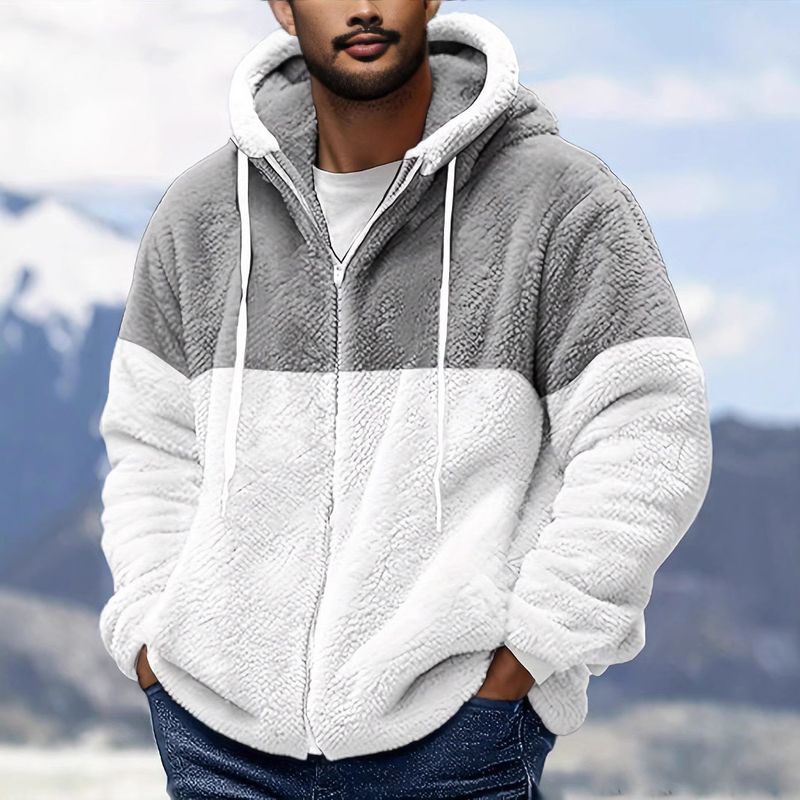 Jacke Herren Herbst und Winter doppelseitige Fleece warme Jacke lose Kapuze Freizeitjacke_voghion.com