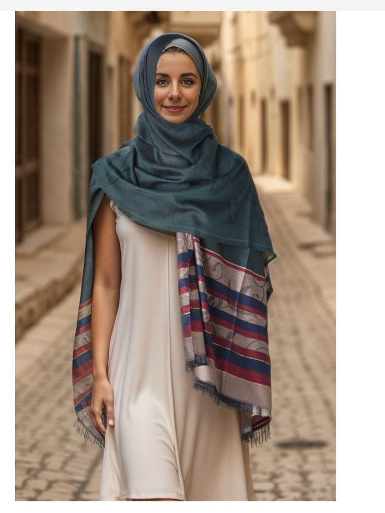Striped Gauze Ethnic, Hijab, Multifunctional Sunscreen, Silk Scarf, Generous Towel, Women's_voghion.com