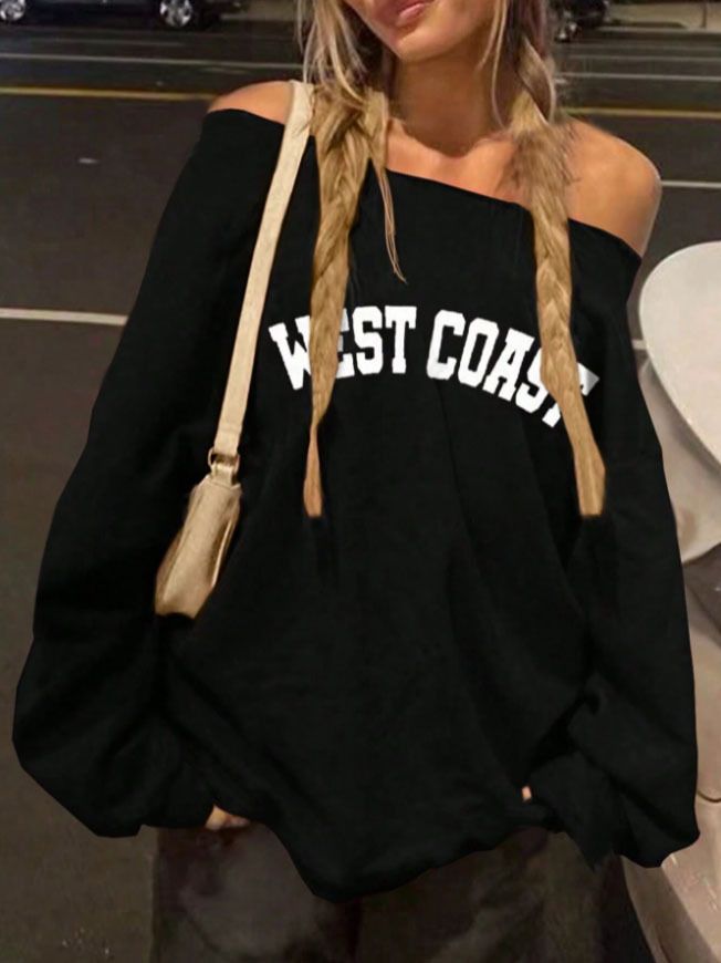 Women's Clothing Autumn And Winter New Letter Print Sweater Casual High Collar Solid Color Long Sleeve Women's Sweater_voghion.com