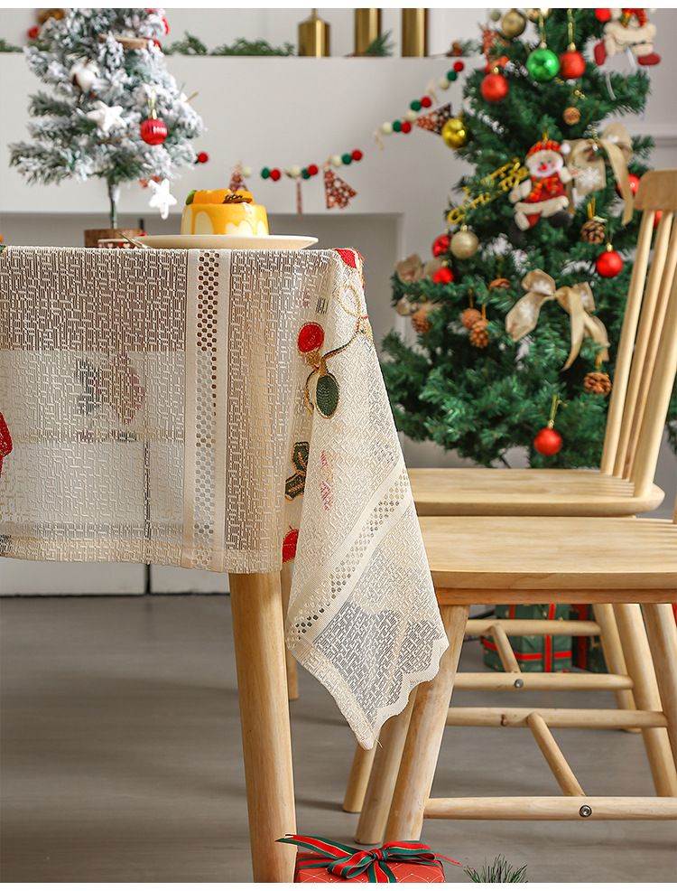 Christmas Tablecloth Red Lace Table Runner – Elegant Holiday Dining Decor, Polyester Table Cover For Christmas Dinner, Coffee Table_voghion.com
