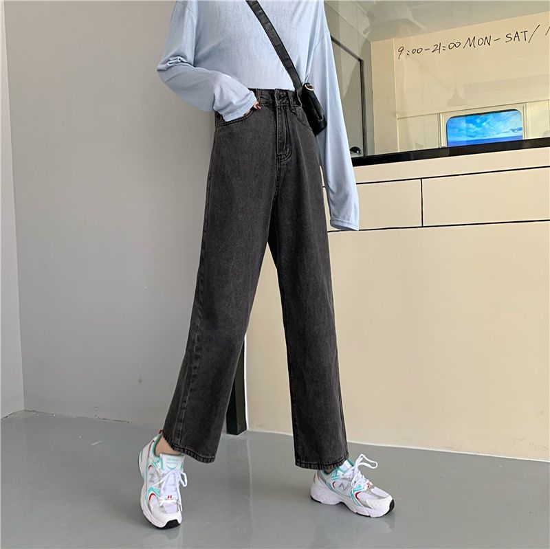 Jeans a vita alta larghi e dritti da donna in stile Hong Kong, statura bassa per i padri, sottili, gambe larghe, lunghi_voghion.com
