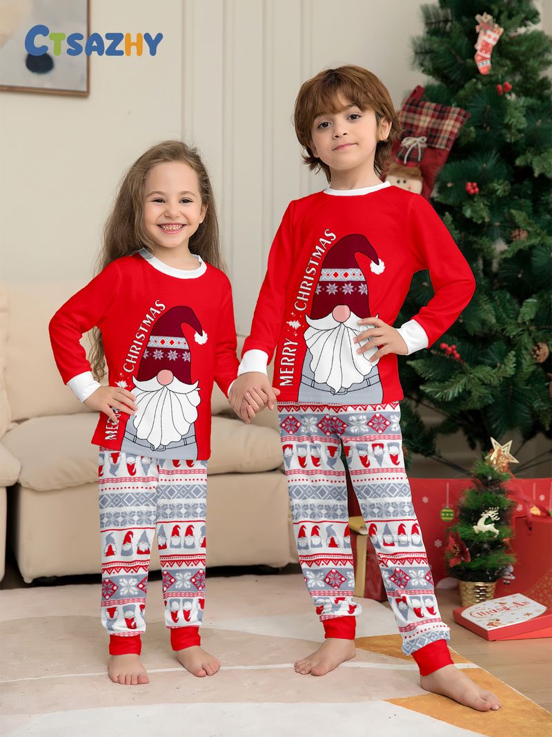 Flame Retardant Fabric Christmas Set, New European And American Santa Claus Print Pajamas For Boys And Girls, CPC Certified Loungewear_voghion.com