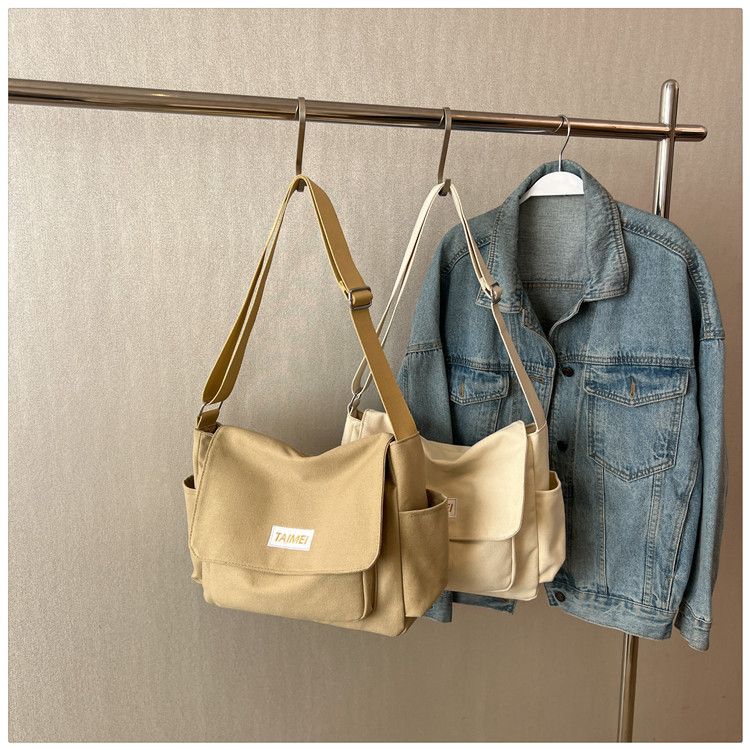 Canvas Solid Color Messenger Premium Sense Commuter Single Shoulder Crossbody Bag_voghion.com