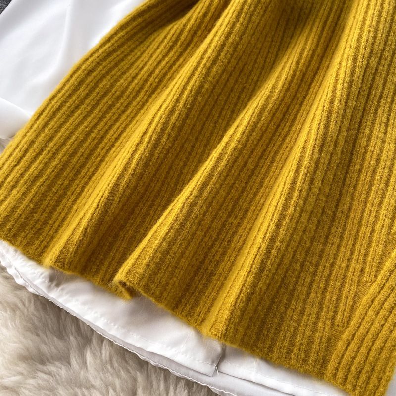 Damen Slim Fit Strickweste & Hemd Zweiteiliges Set - Herbst Winter Bürokleidung Ärmelloser Pulloveranzug für Damen (Khaki/Rosenrot/Weiß/Marineblau)_voghion.com