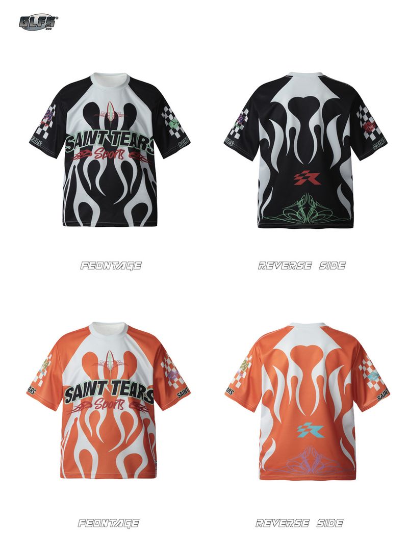 Odzież męska GLFS Original Flame Racing Element Millet Mesh Short Sleeved High Street Męskie krótkie rękawy uniwersalne pary topów_voghion.com