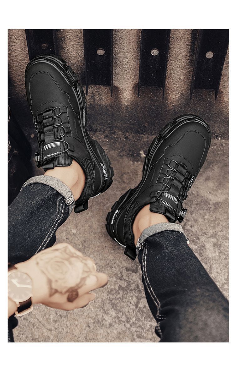 Men's Casual Slip-On Shoes With Rotating Buckle, Waterproof Work Boots For Outdoor Activities, Anti-Slip Rubber Sole, Comfortable Low-Top Sneakers_voghion.com