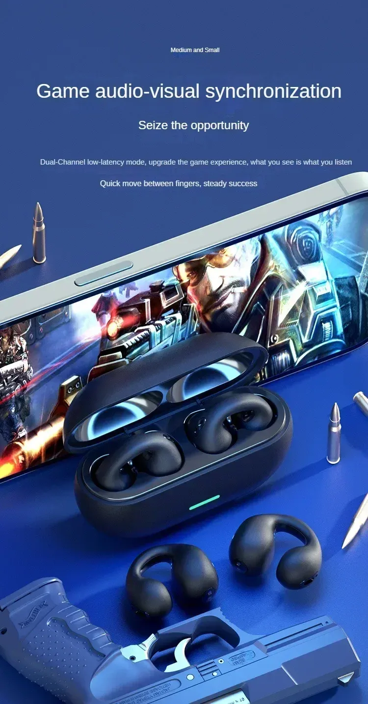 NEW Bluetooth 5.3 Wireless Bone Conduction Headphones T75 Clip Ear Music Noise Canceling Headset HD Call Sports Gaming_voghion.com
