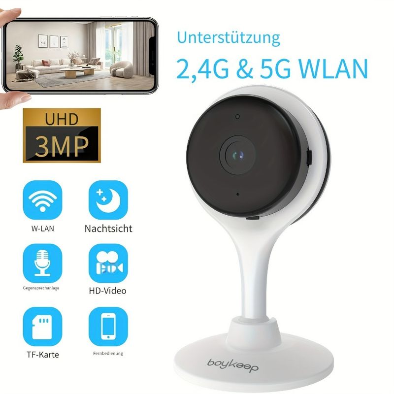 Caméra de surveillance intérieure haute définition Wi-Fi 2K, application mobile intégrée, surveillance par caméra intelligente, détection, alarme, vision nocturne._voghion.com