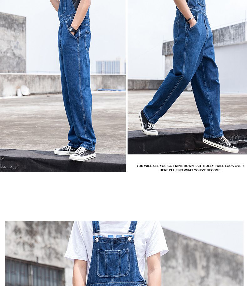 Man's clothing Blue overalls for men loose straight leg unisex work pants Overalls with suspenders_voghion.com
