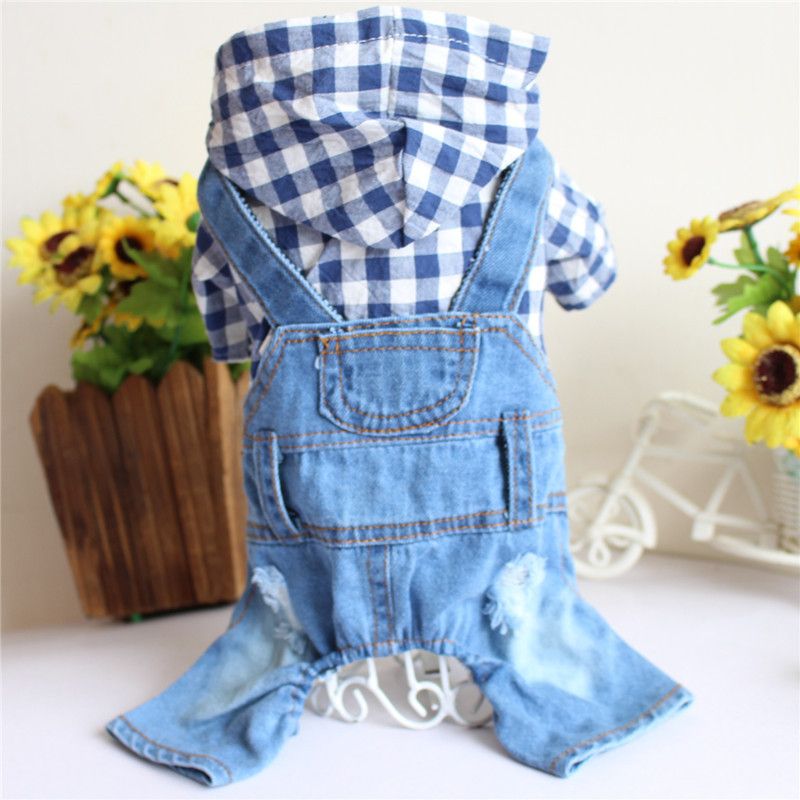 Striped Four-Legged Clothes Jumpsuit Pomeranian Overalls Dog Denim Clothing Spring Summer Pet Apparel_voghion.com
