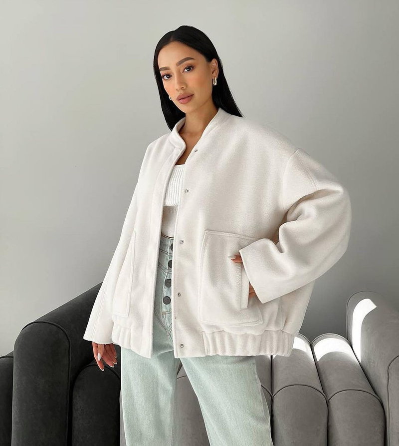 Women's style stand-up collar large pocket solid color women's jacket_voghion.com