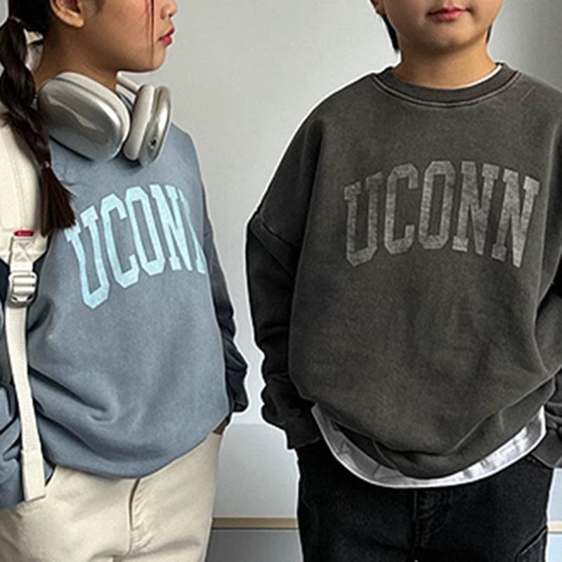 Korejiešu versija iekšā bērnu apģērbi rudens ziema jauns tops moderns burtu nostalģisks džemperis ar cilpu zēniem un_voghion.com