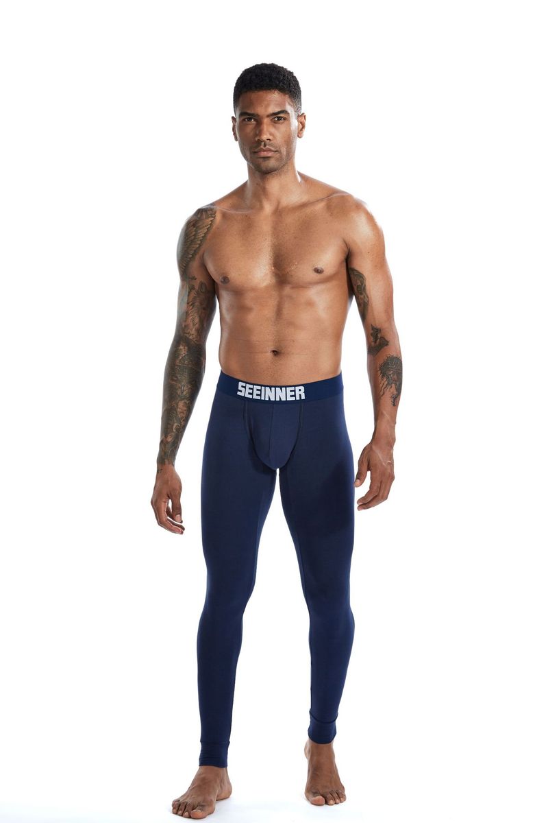 Roupa íntima e pijamas Roupa íntima térmica fina masculina, camada de base de algodão elástico com ajuste fino, calças anti-frio na altura do tornozelo em branco, vermelho, preto e azul-marinho_voghion.com