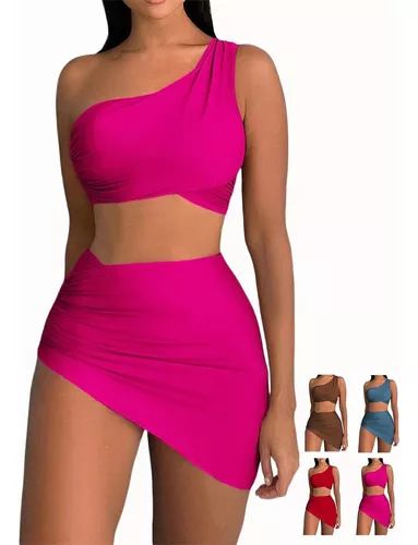 Damenbekleidung Badeanzug Split Bikini Einfarbig Einschultriger Badeanzug Weibliches Stückset_voghion.com