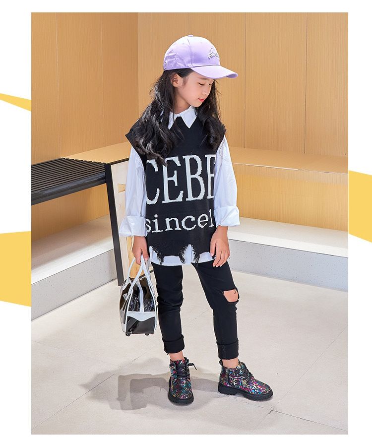 Chaussures pour enfants Chaussures pour filles Bottes courtes Martin pour enfants 2024 nouveau style tout match style printemps et automne bottes en coton noir princesse de style britannique_voghion.com