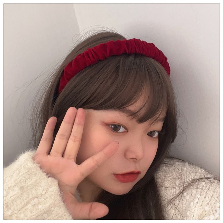 Lillian Red Velvet Accessories Collection New Year Christmas Headband Wide Vintage Pleated Scrunchie BB Bow Hair Clip_voghion.com