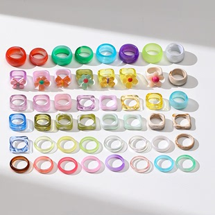 creative candy color Korean cute ring set personality women's resin ring_voghion.com
