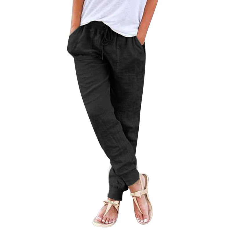 hot selling Tapered Drawstring Back Elastic Waist Casual Trousers With Womens Hiking Pants with Pockets_voghion.com
