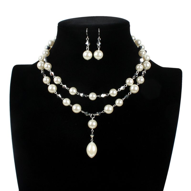 Fashionable and Sweet Set Style Pearl Double Layer Necklace Collar Chain Jewelry 7630_voghion.com