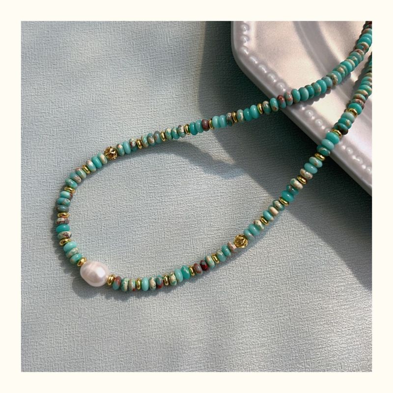 Collana con catenina per clavicola in perle d'acqua dolce turchesi e perline di lusso, stile cinese nuovo._voghion.com