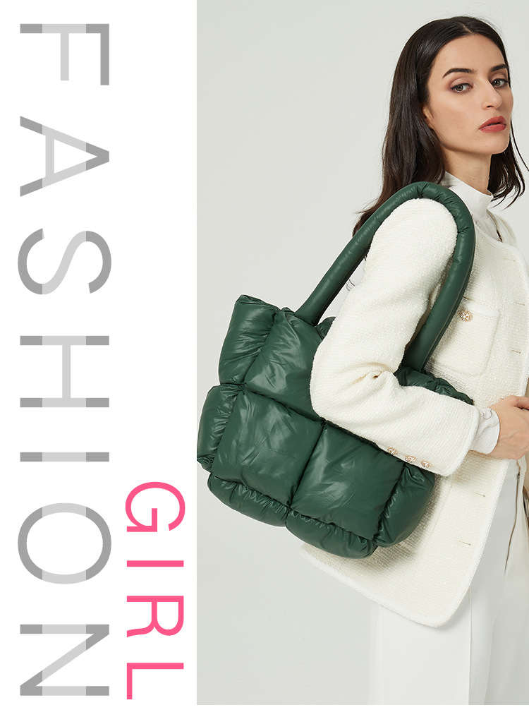 Umhängetasche für Damen, neue Damentasche aus Daunenbaumwolle für Herbst und Winter, einfache Space Bag mit Baumwollfüllung, weiche Handtasche mit karierter Füllung._voghion.com